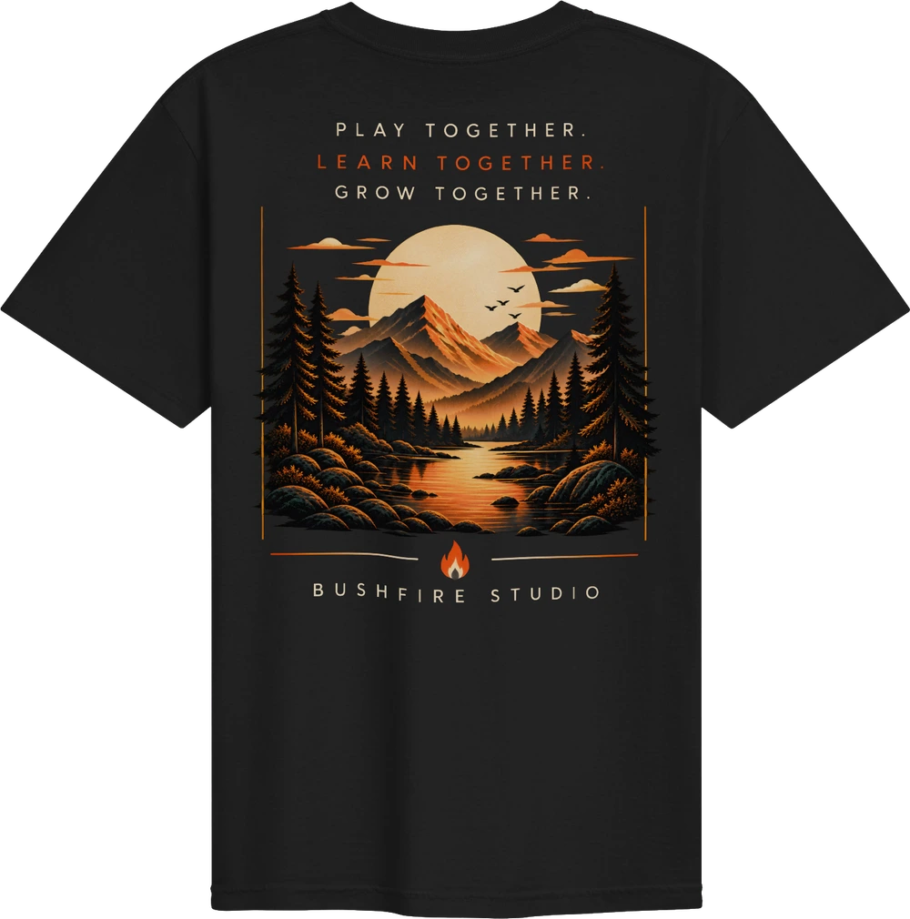 Black Bushfire Studio Abstract tee with sunset artwork
